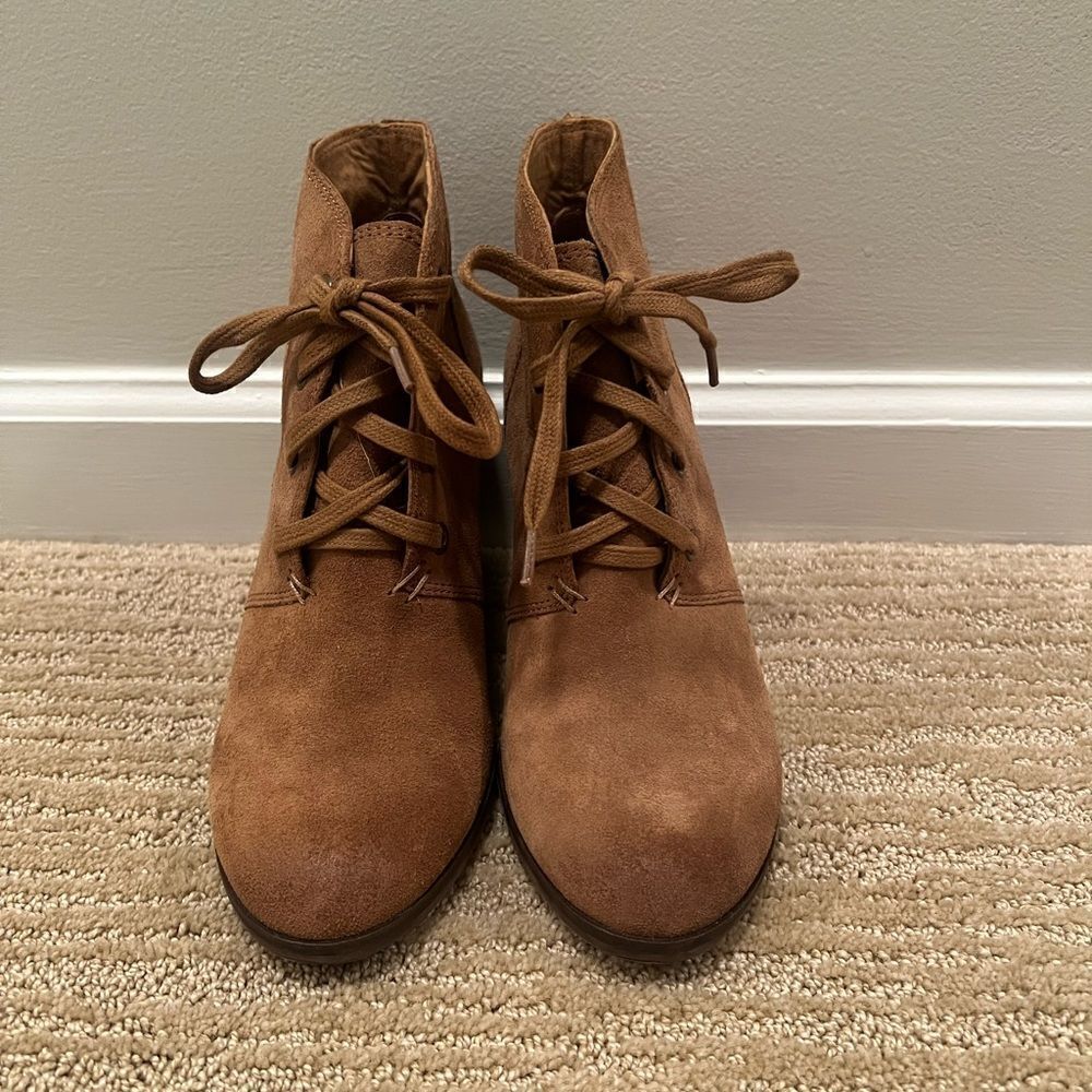 Lucky Brand Brown Suede Wedge Ankle Booties - Picture 3 of 6